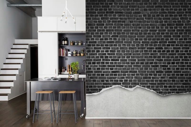 Fototapeta Well-Worn Brick Wall black Rebel Walls (1)