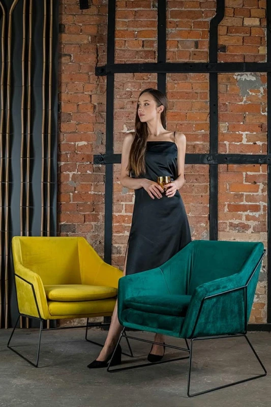 Fotel EMMA VELVET żółty welur - podstawa metal czarna 10