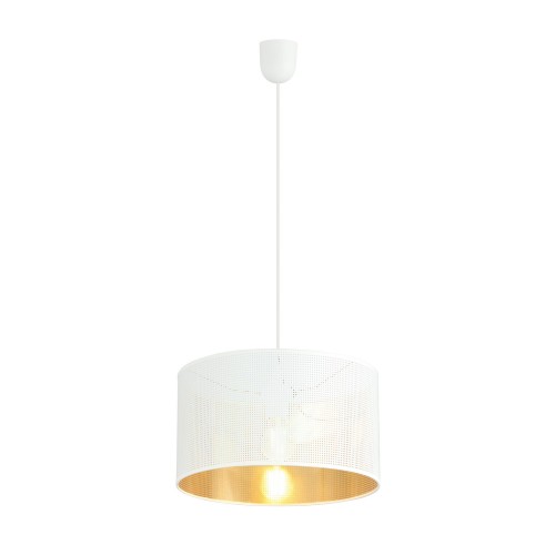 Lampa wisząca z abażurem ASTON 1 WHITE/GOLD 1147/1 biała 