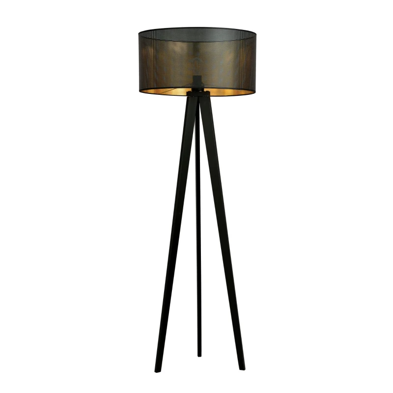 ASTON LP1 BLACK/GOLD 1148/LP1 lampa podłogowa drewniana duży oryginalny abażur 1