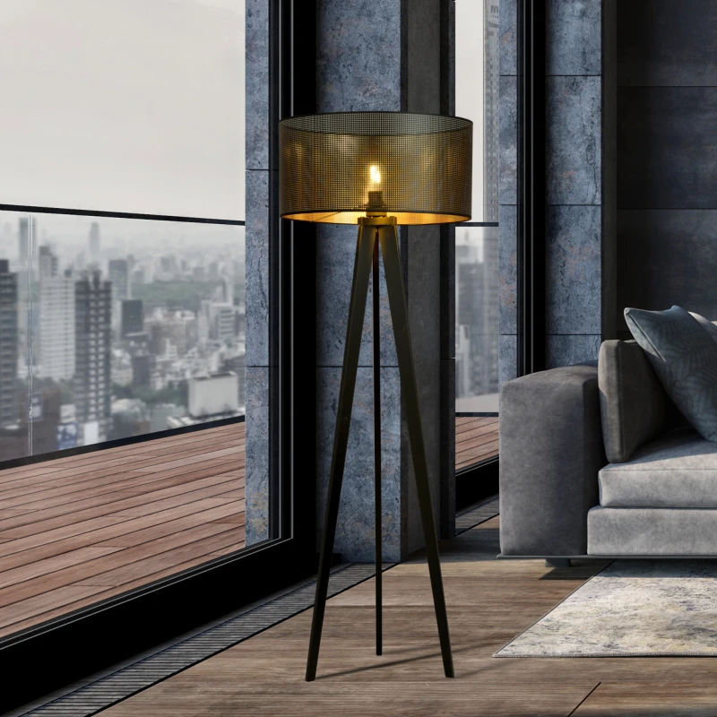ASTON LP1 BLACK/GOLD 1148/LP1 lampa podłogowa drewniana duży oryginalny abażur 2