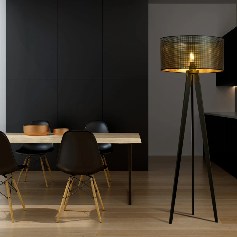 ASTON LP1 BLACK/GOLD 1148/LP1 lampa podłogowa drewniana duży oryginalny abażur 3