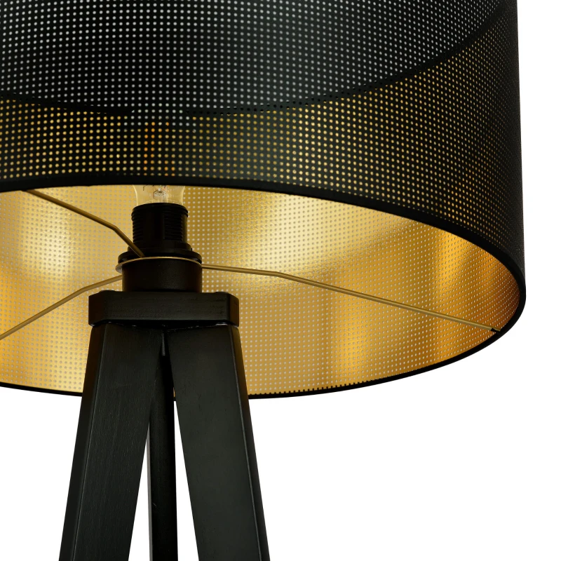 ASTON LP1 BLACK/GOLD 1148/LP1 lampa podłogowa drewniana duży oryginalny abażur 4