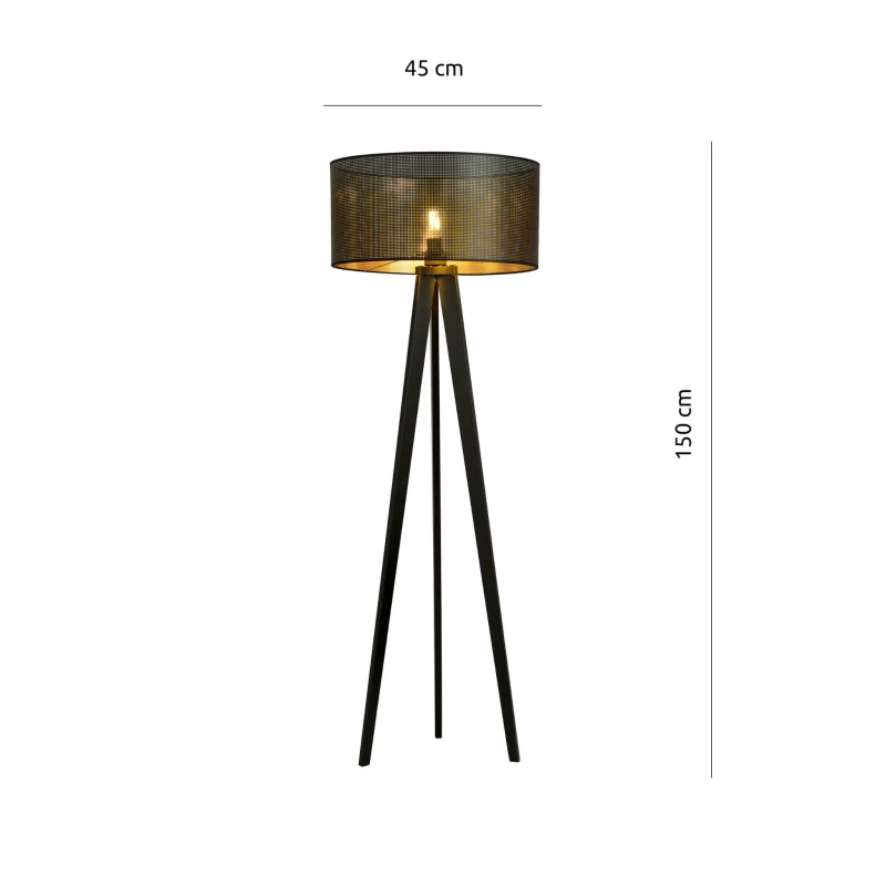 ASTON LP1 BLACK/GOLD 1148/LP1 lampa podłogowa drewniana duży oryginalny abażur 5