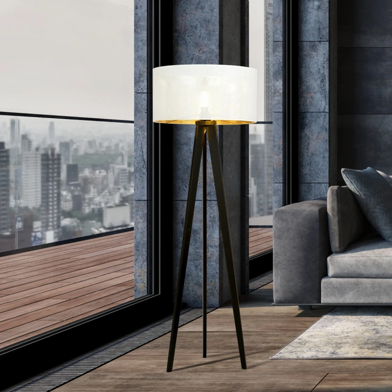 ASTON LP1 WHITE/GOLD 1147/LP1 lampa podłogowa drewniana duży oryginalny abażur 2