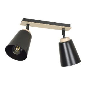Plafon sufitowy ATLAS 2 BLACK 725/2 czarny z drewnianymi elementami