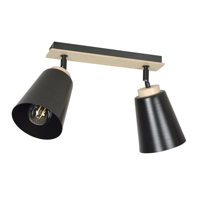 ATLAS 2 BLACK 725/2 plafon sufitowy spot ruchome regulowane klosze drewniane elementy