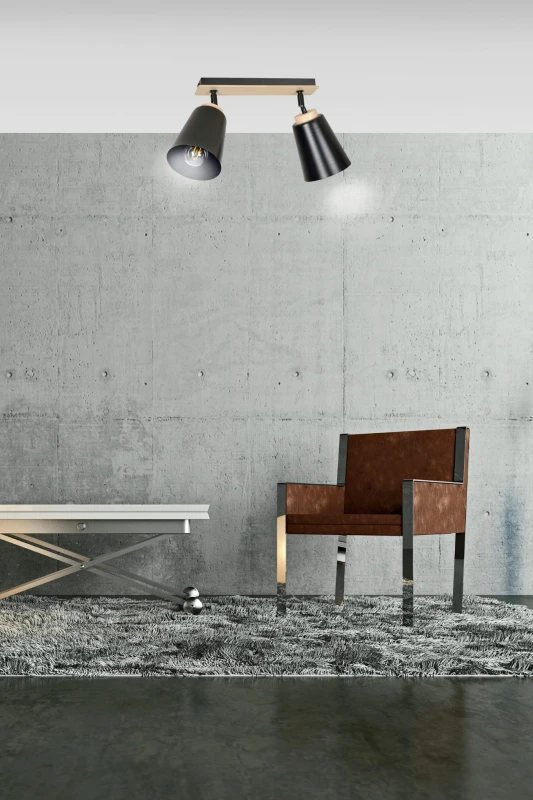 ATLAS 2 BLACK 725/2 plafon sufitowy spot ruchome regulowane klosze drewniane elementy 6