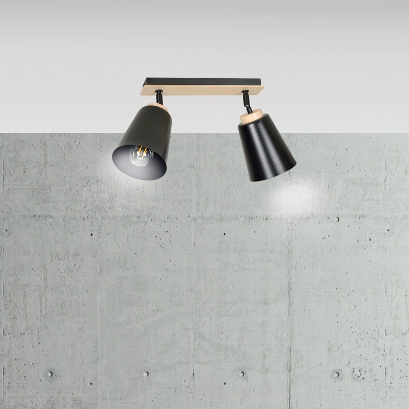 ATLAS 2 BLACK 725/2 plafon sufitowy spot ruchome regulowane klosze drewniane elementy 7