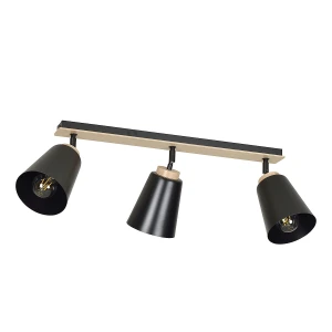 Plafon sufitowy ATLAS 3 BLACK czarny z drewnianymi elementami