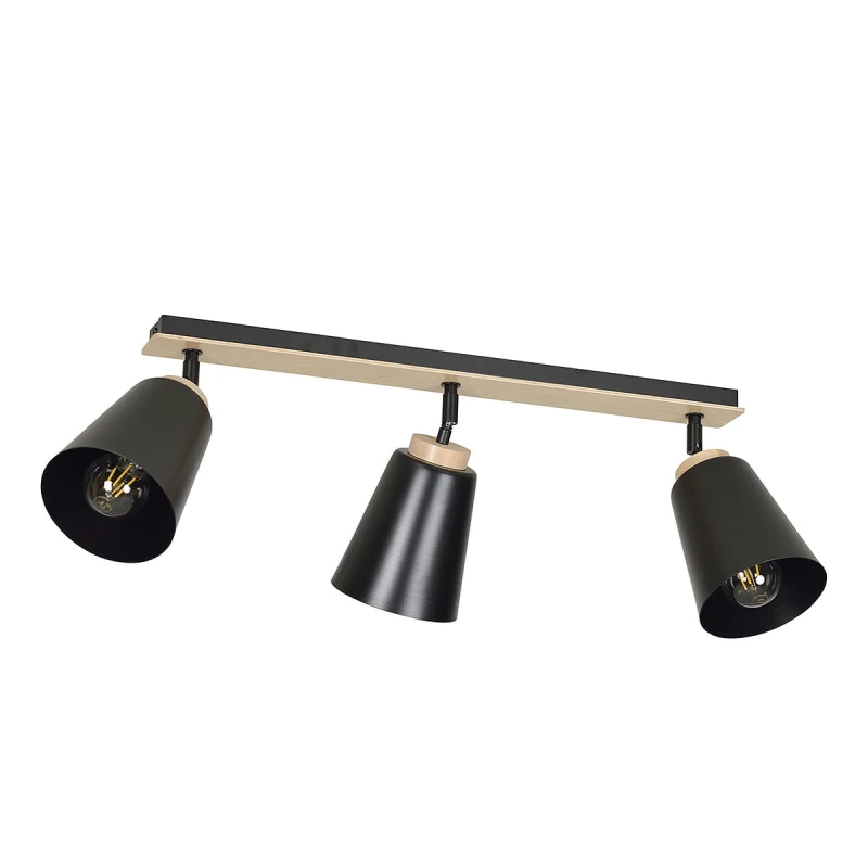 ATLAS 3 BLACK 725/3 plafon sufitowy spot ruchome regulowane klosze drewniane elementy 1