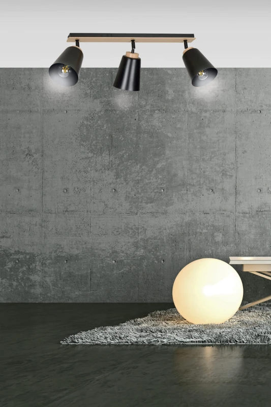 ATLAS 3 BLACK 725/3 plafon sufitowy spot ruchome regulowane klosze drewniane elementy 7