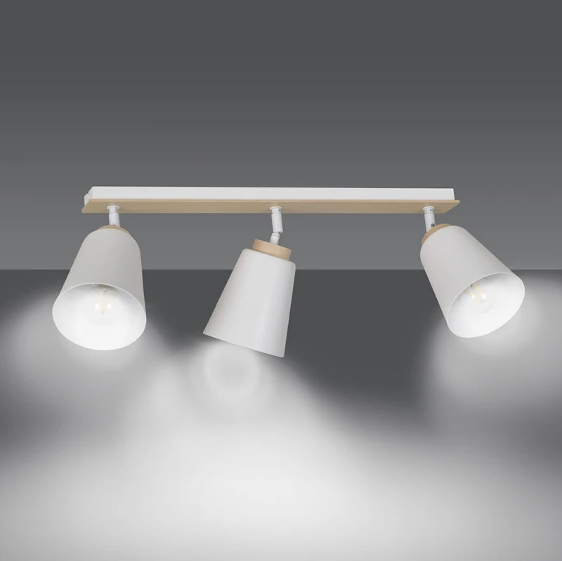 ATLAS 3 WHITE 724/3 plafon sufitowy spot ruchome regulowane klosze drewniane elementy
