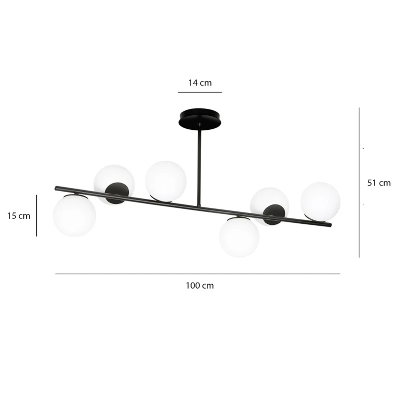 BIOR 6 BLACK 1020/6 lampa sufitowa plafon czarna szklane klosze DESIGN 4