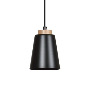 Lampa wisząca BOLERO 1 BLACK czarna z drewnem