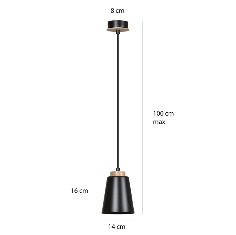 BOLERO 1 BLACK 442/1 wisząca lampa styl skandynawski drewno czarna 3