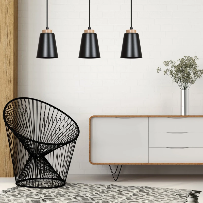 BOLERO 1 BLACK 442/1 wisząca lampa styl skandynawski drewno czarna 10