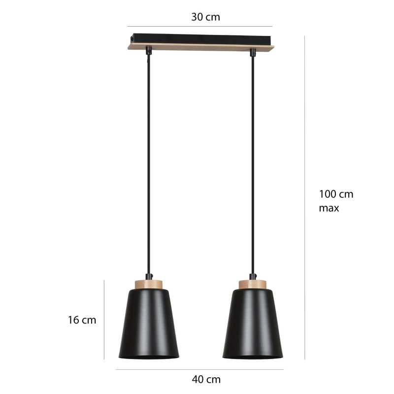 BOLERO 2 BLACK 442/2 wisząca lampa styl skandynawski drewno czarna 4