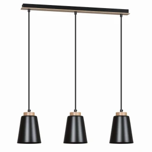 Lampa wisząca BOLERO 3 BLACK czarna z drewnem