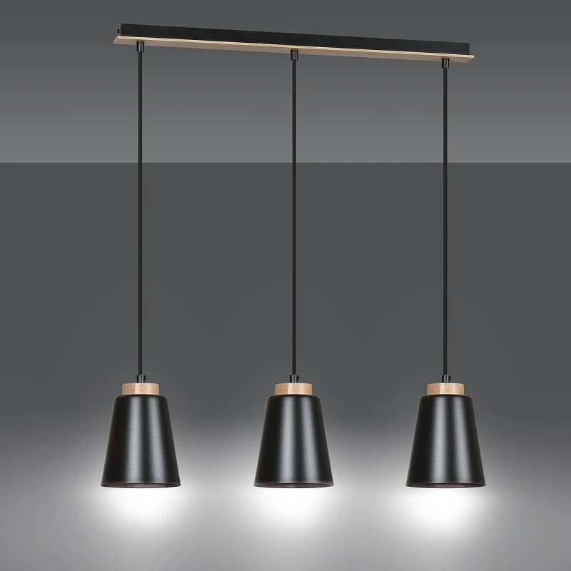 BOLERO 3 BLACK 442/3 wisząca lampa styl skandynawski drewno czarna 1