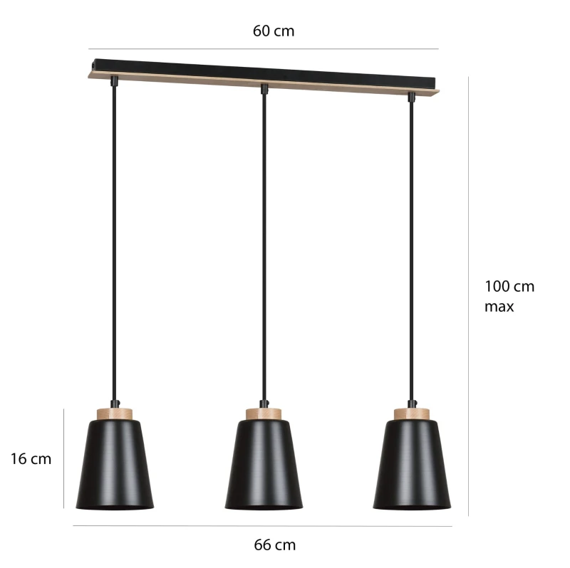BOLERO 3 BLACK 442/3 wisząca lampa styl skandynawski drewno czarna 4
