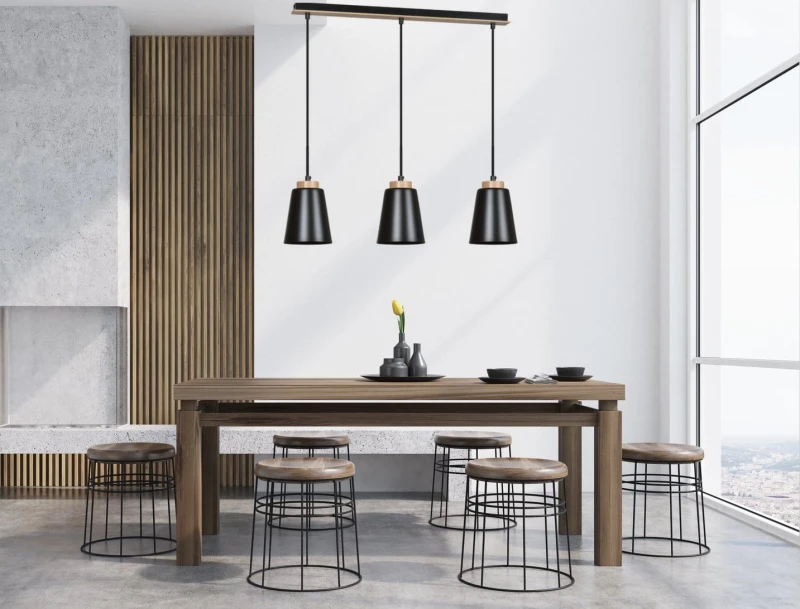 BOLERO 3 BLACK 442/3 wisząca lampa styl skandynawski drewno czarna 9