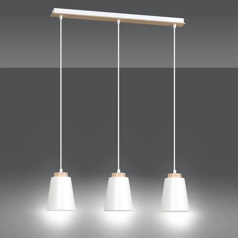 BOLERO 3 WHITE 443/3 wisząca lampa styl skandynawski drewno biała 1
