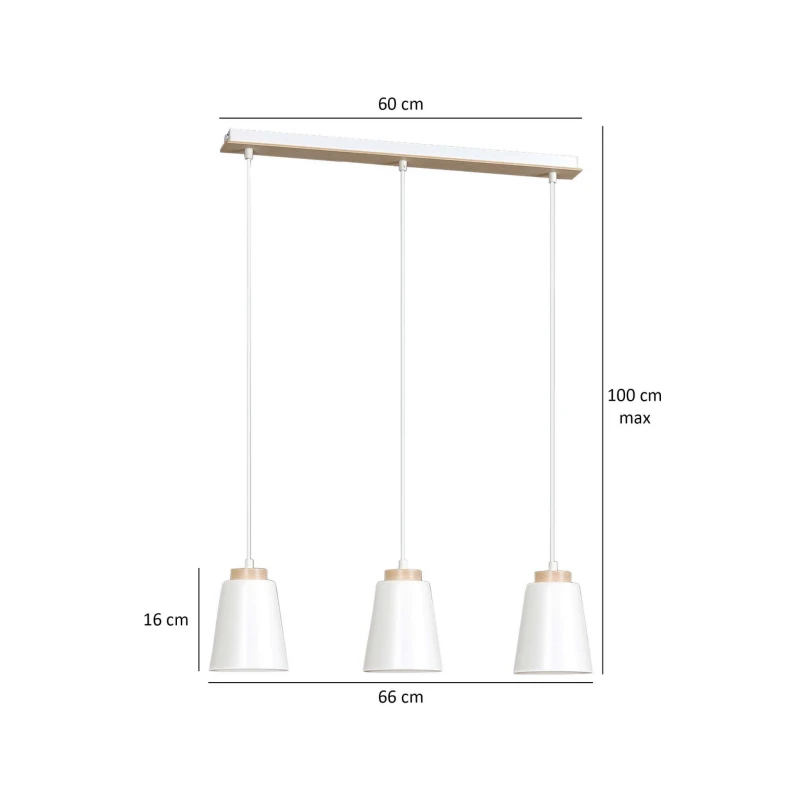 BOLERO 3 WHITE 443/3 wisząca lampa styl skandynawski drewno biała 4