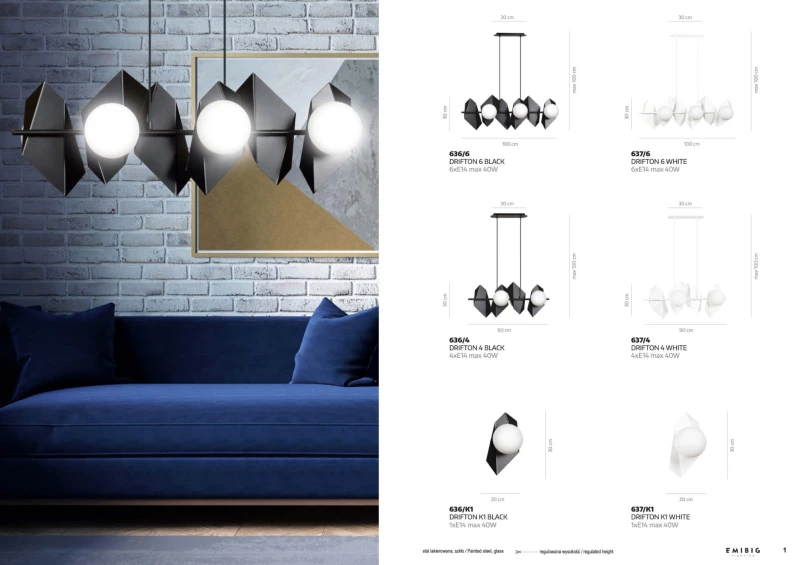 DRIFTON 6 BLACK 636/6 nowoczesna lampa wisząca DESIGN czarna kule klosze 5