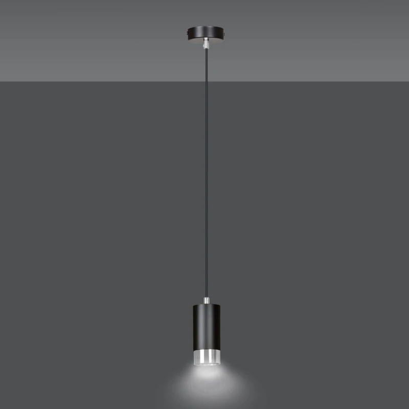 FUMIKO 1 BLACK-CHROME 816/1 designerski spot wiszący czarna tuba srebrne dodatki 1