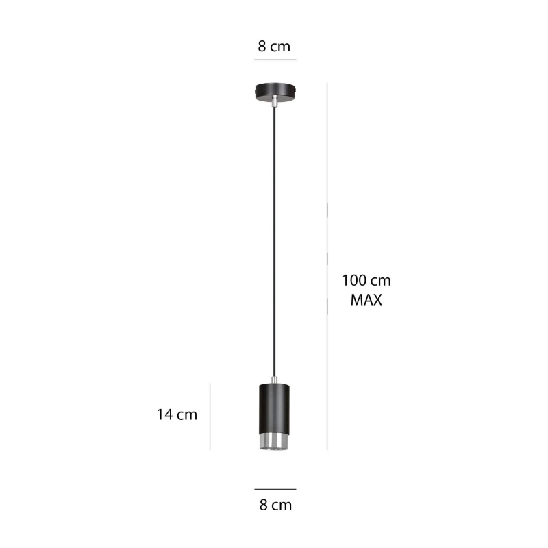 FUMIKO 1 BLACK-CHROME 816/1 designerski spot wiszący czarna tuba srebrne dodatki 4