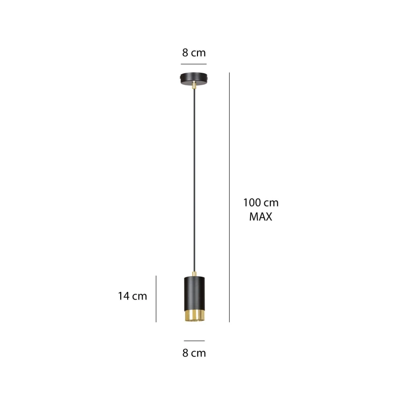 FUMIKO 1 BLACK-GOLD 817/1 designerski spot wiszący czarne tuby złote dodatki 5