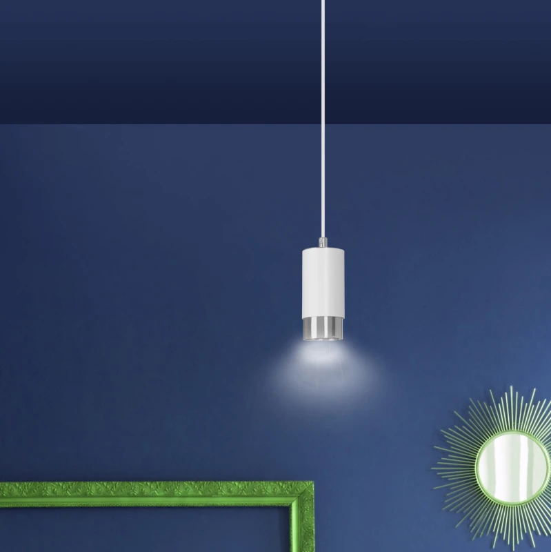 FUMIKO 1 WHITE-CHROME 814/1 designerski spot wiszący biała tuba srebrne dodatki