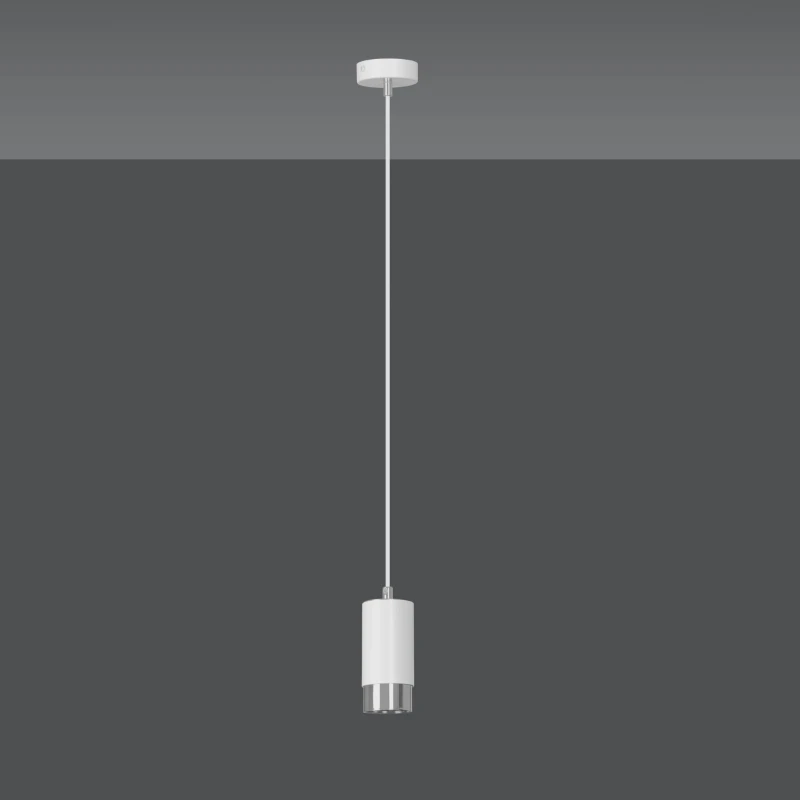 FUMIKO 1 WHITE-CHROME 814/1 designerski spot wiszący biała tuba srebrne dodatki 3