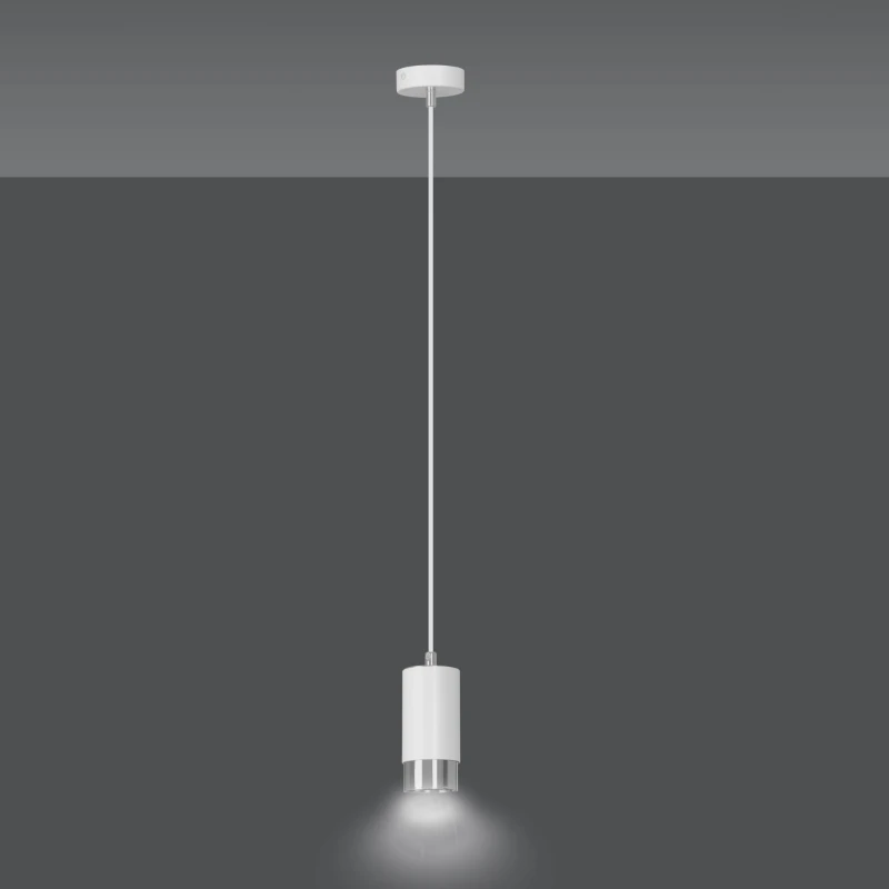 FUMIKO 1 WHITE-CHROME 814/1 designerski spot wiszący biała tuba srebrne dodatki 4