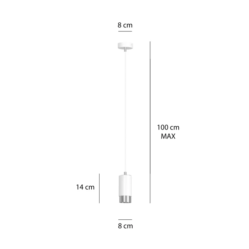 FUMIKO 1 WHITE-CHROME 814/1 designerski spot wiszący biała tuba srebrne dodatki 5