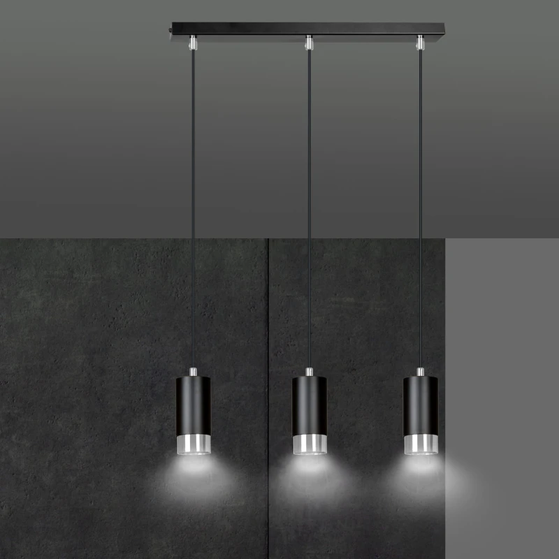 FUMIKO 3 BLACK-CHROME 816/3 designerski spot wiszący czarne tuby srebrne dodatki