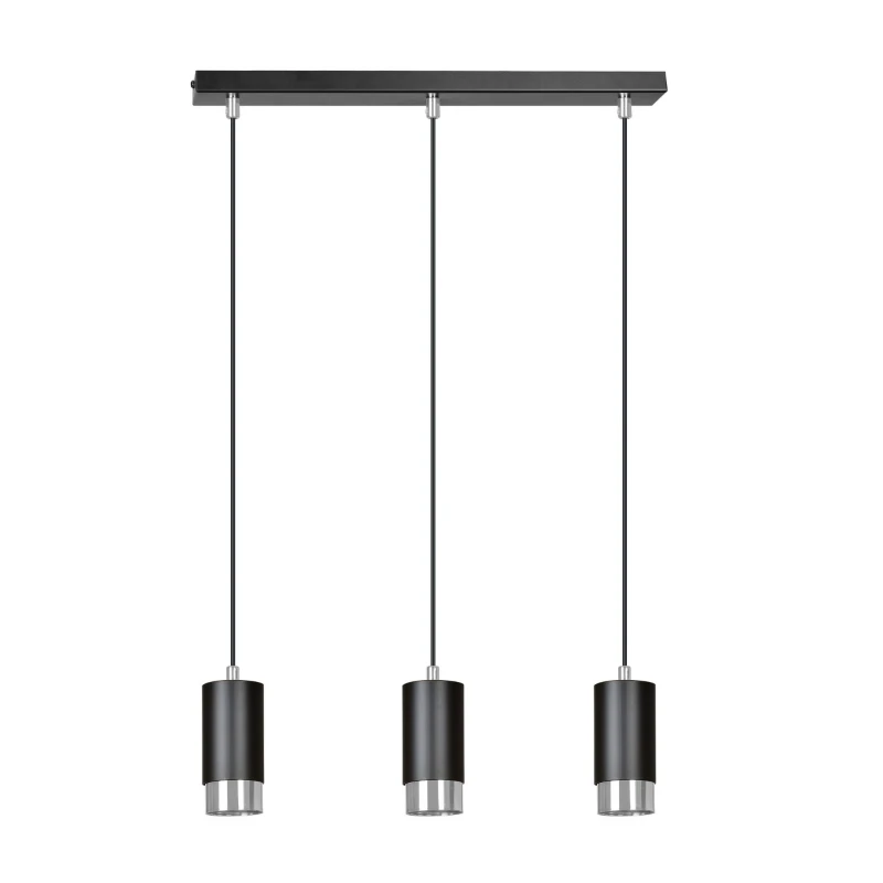 FUMIKO 3 BLACK-CHROME 816/3 designerski spot wiszący czarne tuby srebrne dodatki 1