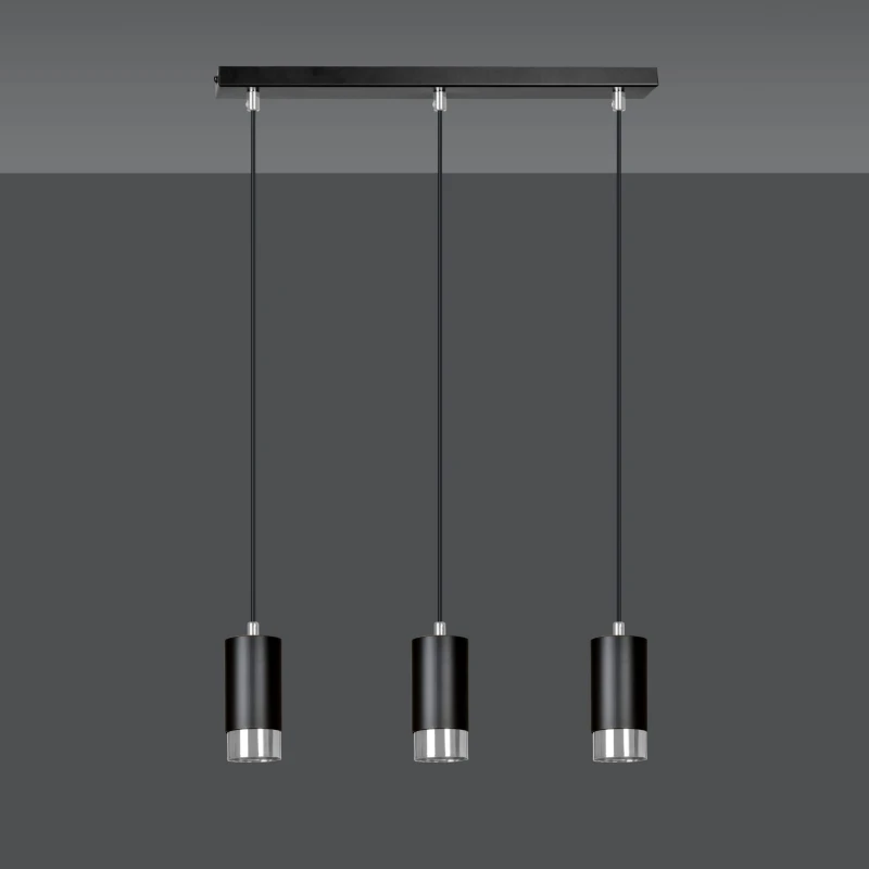 FUMIKO 3 BLACK-CHROME 816/3 designerski spot wiszący czarne tuby srebrne dodatki 3