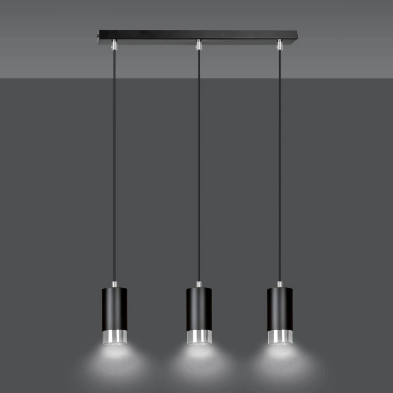 FUMIKO 3 BLACK-CHROME 816/3 designerski spot wiszący czarne tuby srebrne dodatki 4