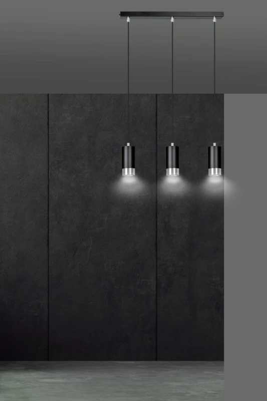 FUMIKO 3 BLACK-CHROME 816/3 designerski spot wiszący czarne tuby srebrne dodatki 8