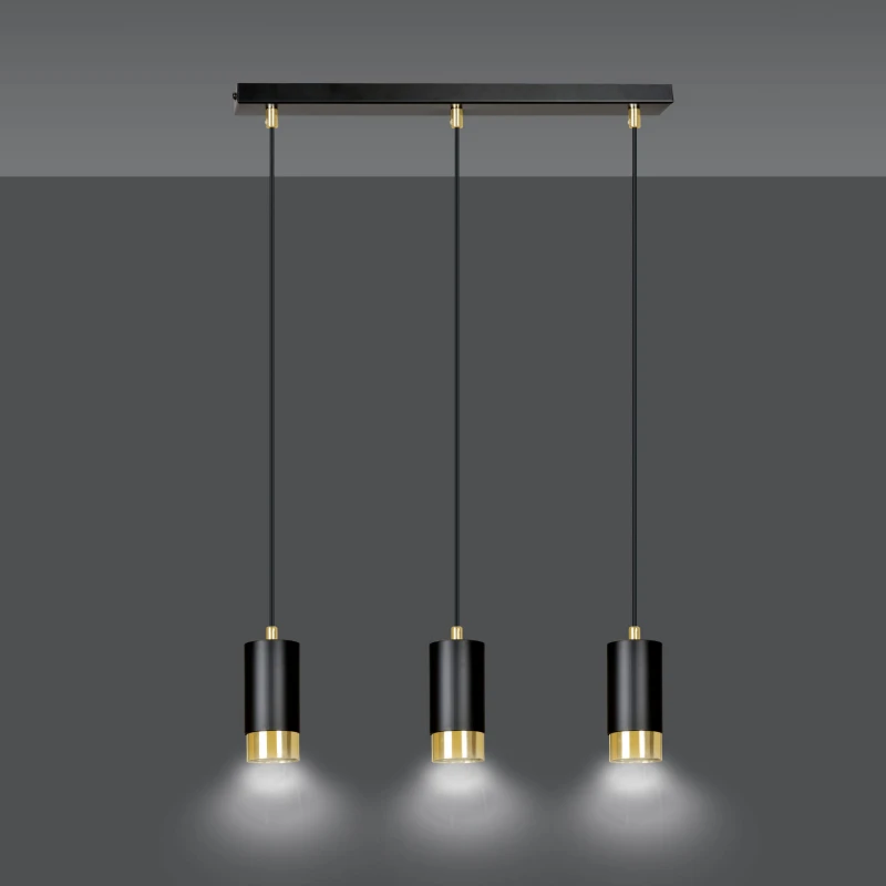 FUMIKO 3 BLACK-GOLD 817/3 designerski spot wiszący czarne tuby złote dodatki 1