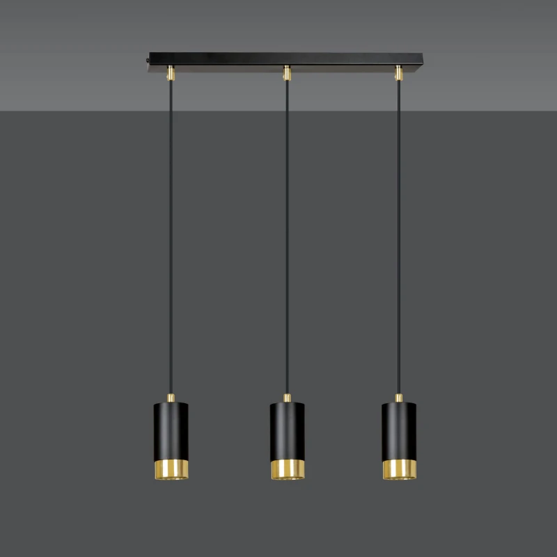 FUMIKO 3 BLACK-GOLD 817/3 designerski spot wiszący czarne tuby złote dodatki 3