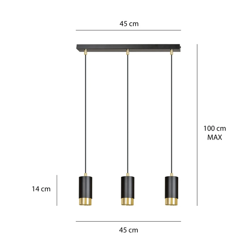 FUMIKO 3 BLACK-GOLD 817/3 designerski spot wiszący czarne tuby złote dodatki 4