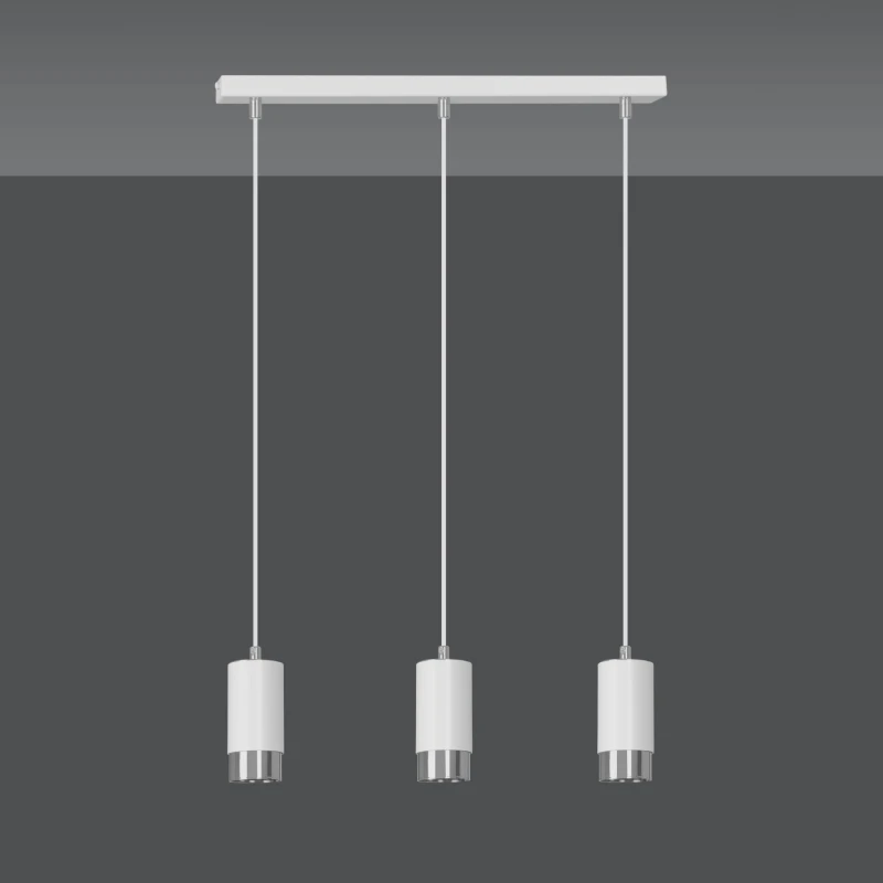 FUMIKO 3 WHITE-CHROME 814/3 designerski spot wiszący białe tuby srebrne dodatki 2