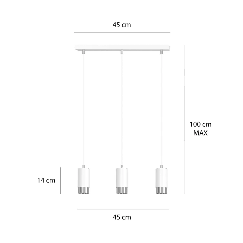 FUMIKO 3 WHITE-CHROME 814/3 designerski spot wiszący białe tuby srebrne dodatki 4