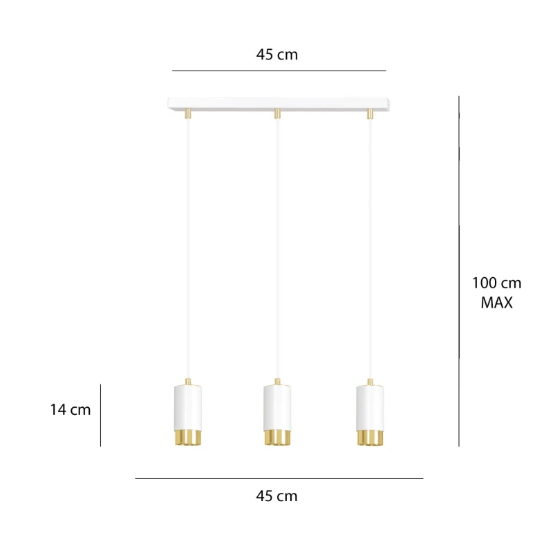 FUMIKO 3 WHITE-GOLD 815/3 designerski spot wiszący białe tuby złote dodatki 4