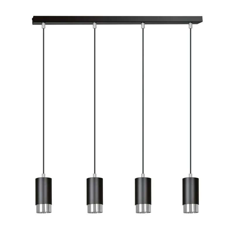 FUMIKO 4 BLACK-CHROME 816/4 designerski spot wiszący czarne tuby srebrne dodatki