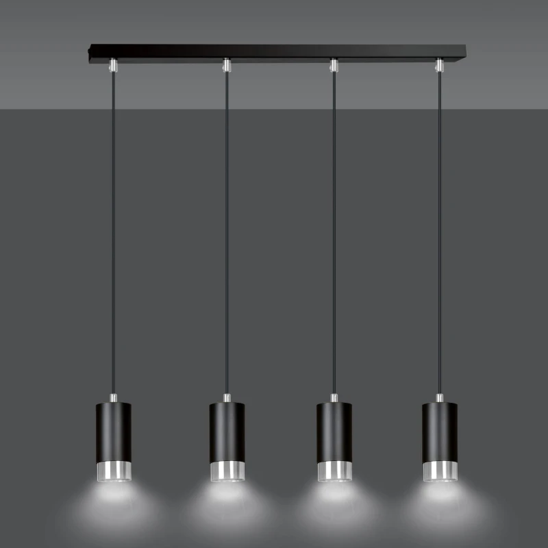 FUMIKO 4 BLACK-CHROME 816/4 designerski spot wiszący czarne tuby srebrne dodatki 1