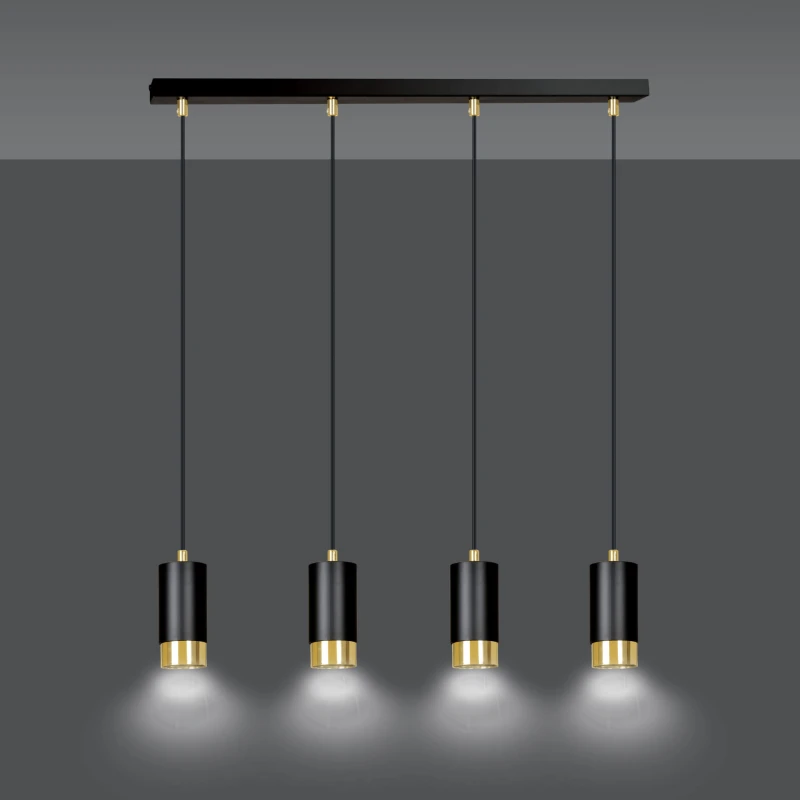 FUMIKO 4 BLACK-GOLD 817/4 designerski spot wiszący czarne tuby złote dodatki 1